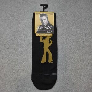 Elvis Presley Socks Mens 7-10 Black Low Cut Perri's Novelty Music Silhouette
